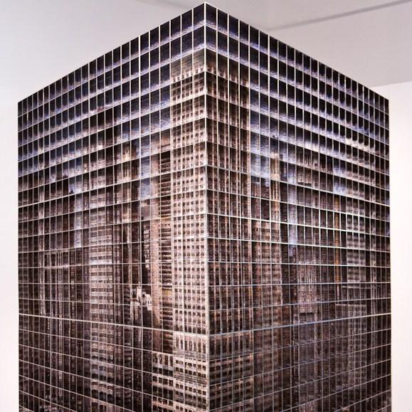 A photograph of a large cube sculpture at the New Art Exchange