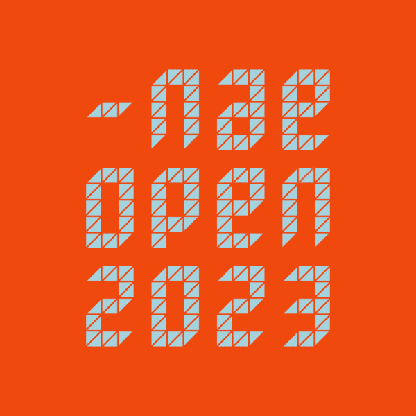 Advertisement of the NAE open 2023 inviting artists to apply on a bright red background.